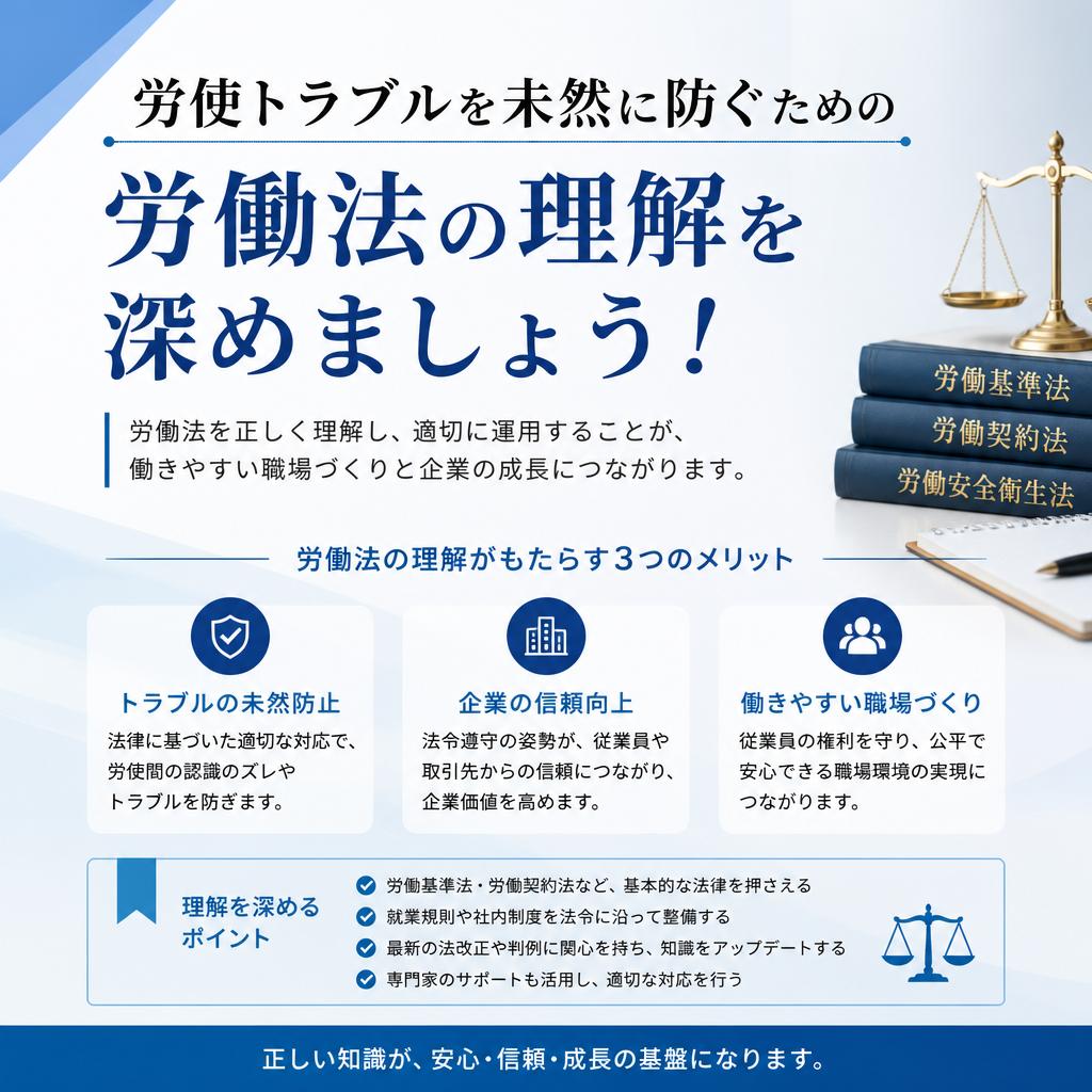労使トラブルを未然に防ぐための労働法の理解を深めましょう！